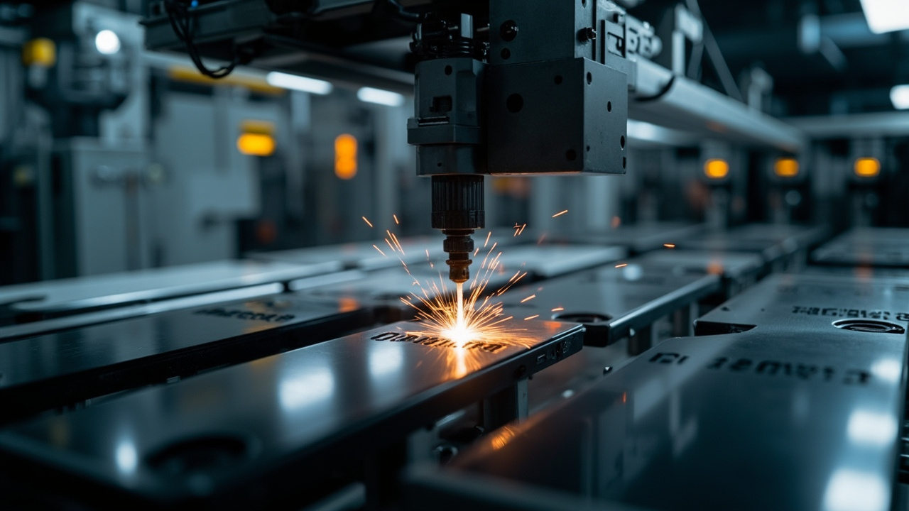 Reading pen production line with laser etching station marking serial numbers on housing