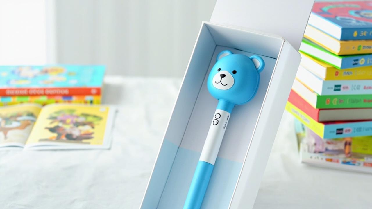 B1 reading pen in a white gift box with a stack of colorful OID audio books